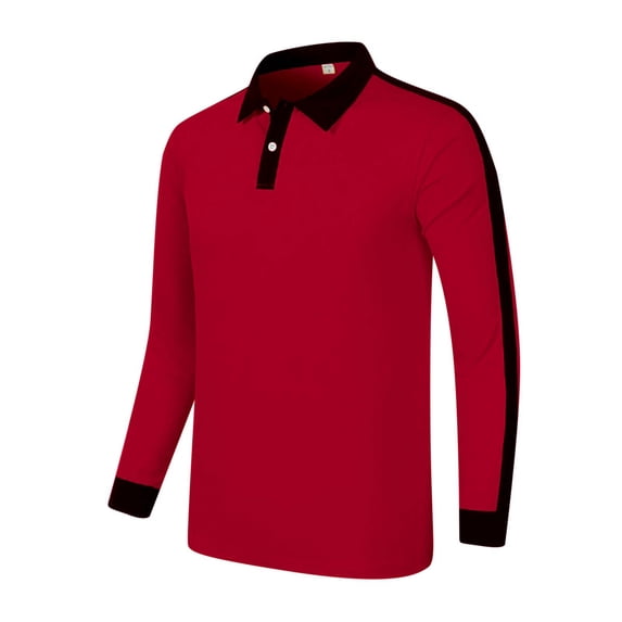 Mens Polo T Shirt Long Sleeve Button Polo Tees Lightweight Red TShirt for Men