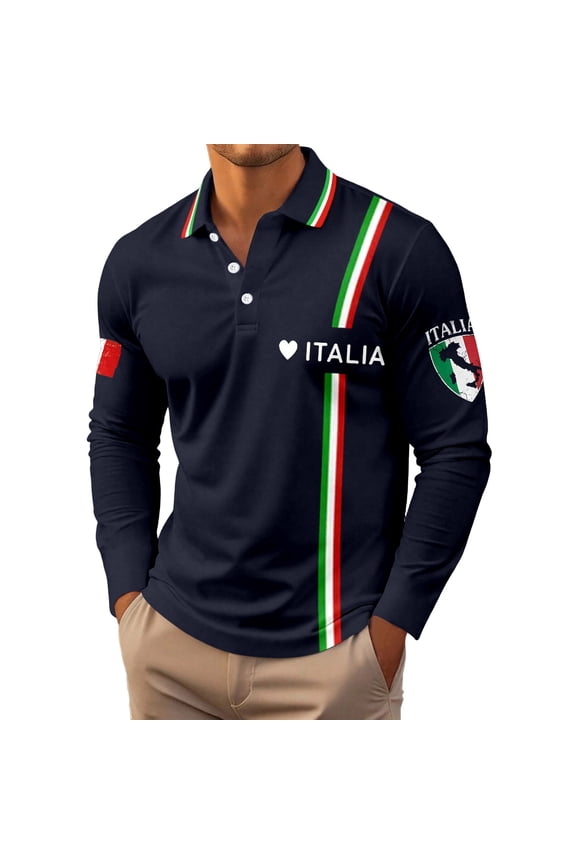 Mens Polo T-Shirt Long Sleeve Tailored Fit Stylish Print Mens Summer Clothing,Navy,M