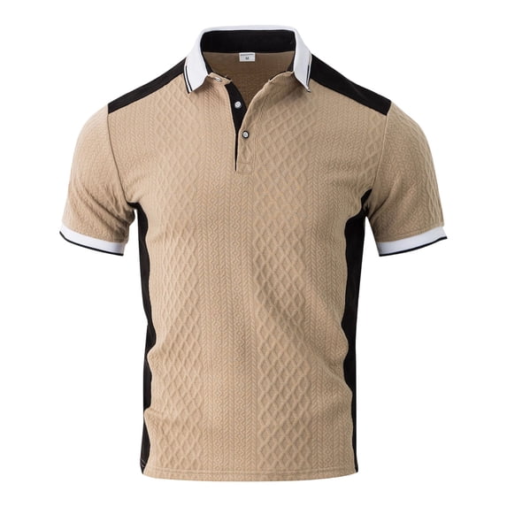 Mens Polo T Shirt Short Sleeve Quarter Button Up Tees Shirts Slim Fit Khaki T Shirt for Men