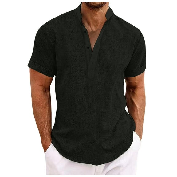 Mens Polo T-Shirt Short Sleeve Solid Holiday Tops Lapel Slim Fit Mens Summer Clothing,Black,L