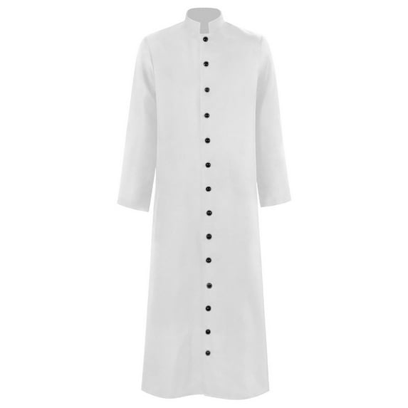 Mens Polo T-Shirt Solid Color Button Down Long Pastoral Attire Mens Work Clothing,White,L