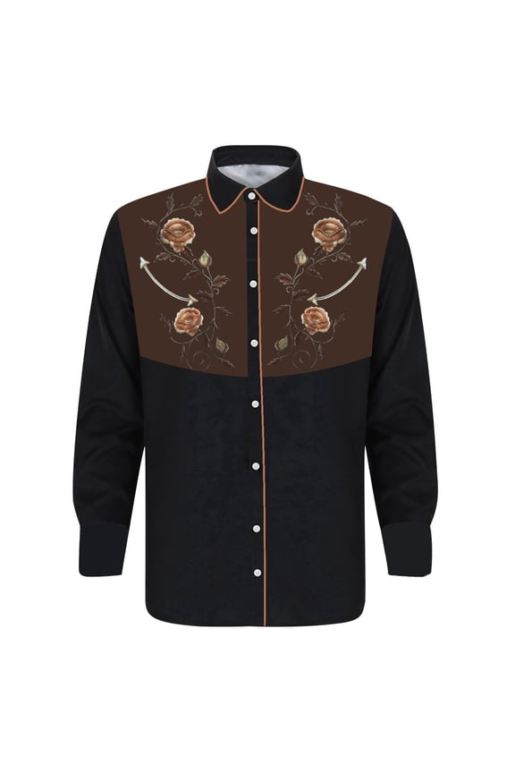 Mens Polo T-Shirt Western Denim 3D Printed Lapel Button Long Sleeve Floral Mens Summer Clothing,Brown,2XL
