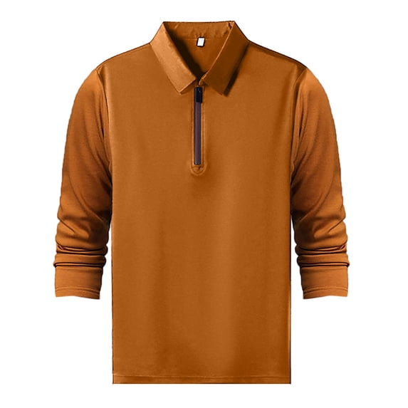 Mens Polo T Shirts Long Sleeve Quarter Zipper Tee Shirt Basic Yellow Mens Golf Shirts