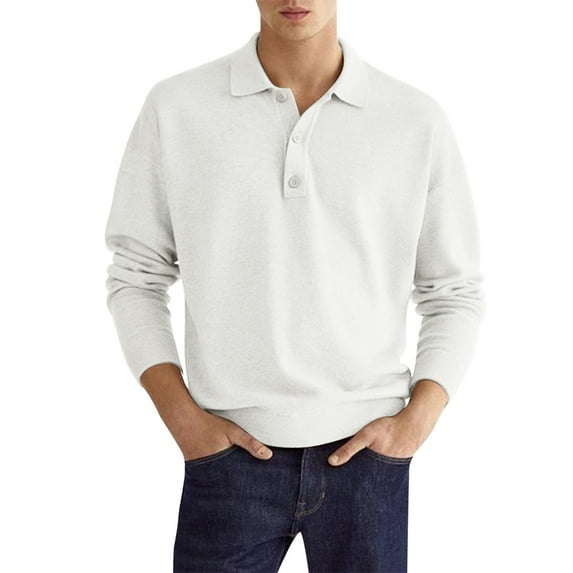 Mens Polo T Shirts Men's Long Sleeve Golf Polo Shirts Casual Travel Performance Collar Shirts White,L