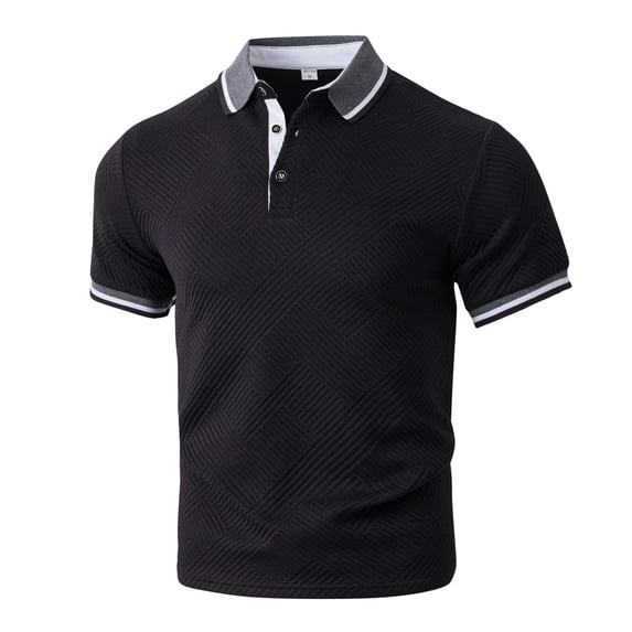Mens Polo T Shirts Short Sleeve Quarter Button Up Tee Shirts Loose Fit Black Men Shirt