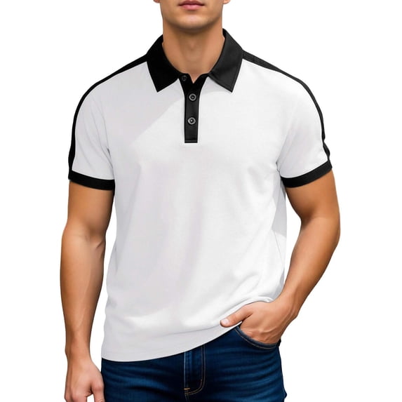 Mens Polo T Shirts Short Sleeve Quarter Button Up Tees Shirt Basic White Athletic Polo Shirts for Men