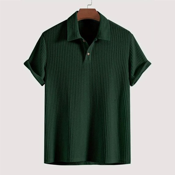 Mens Polo T Shirts Short Sleeve Waffle Tees Shirts Loose Fit Green Fashion Clothing for Men