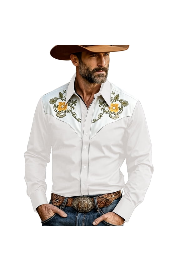 Mens Polo Western Cowboy Long Sleeve Plaid Button Down Denim Style Beach Tops,White,4XL