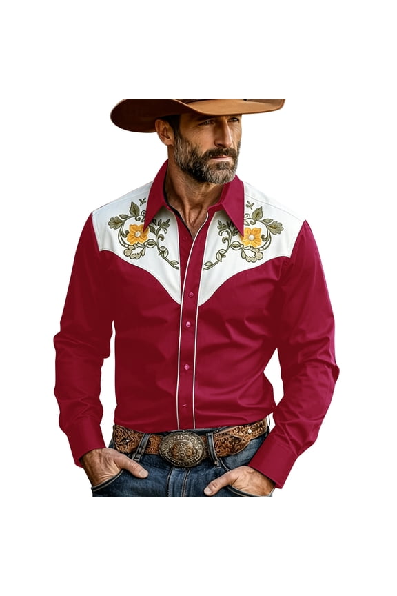 Mens Polo Western Cowboy Long Sleeve Plaid Button Down Denim Style Compression Shirt Men,Red,5XL