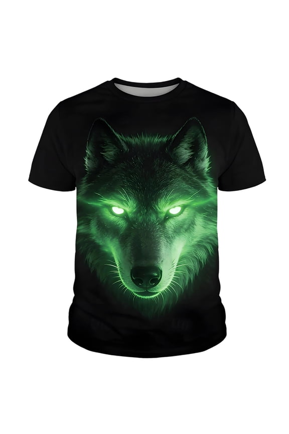 Mens Polo Wolf Glowing Neon Eyes Street Graphic Mens Performance Polos,Green,2XL