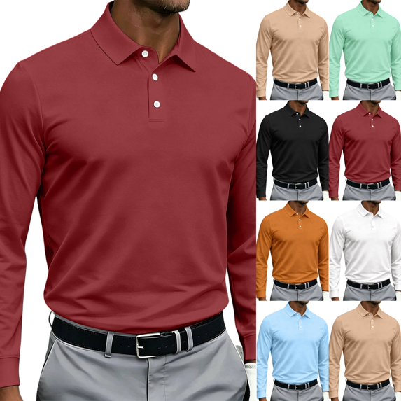 Mens Polos Casual Quick Dry Long Sleeve Golf Shirt | Breathable Collared Stretch Lightweight Top,Hiking,Stretch,Business Casual,Vacation,Moisture Wicking,Mens Polo Shirts Wine 3XL