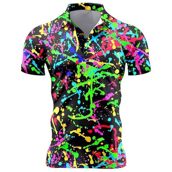 Mens Polos Golf Graphic Print Shirt Short Sleeve Casual Knit Comfortable Breathable Collar Men's Shirts Multicolour L
