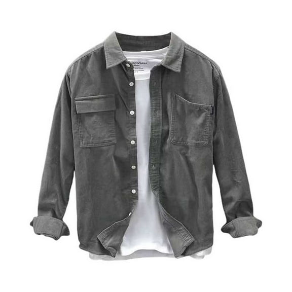 Mens Polos Long Sleeve Corduroy Button Down Cargo Jacket With Pockets Plain Soft Warm Trucker Lapel Mens Graphic T-Shirts