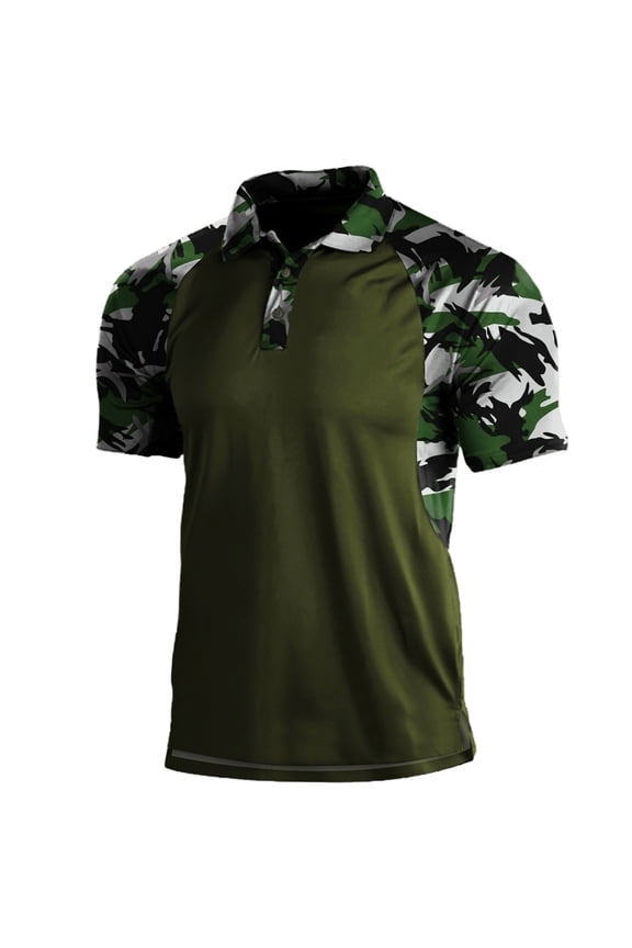 Mens Polos Loose Outdoor Sports Lapel Solid Color Camouflage Printing Raglan Sleeve Top Short Sleeve T Shirt Shirt Top Blouse Clothes