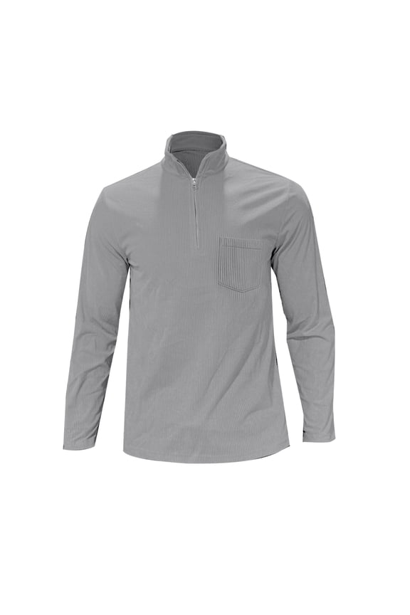 Mens Polos Shirt Long Sleeve Quarter Zip Corduroy Polo Tees Loose Fit Grey Vacation Shirts for Men