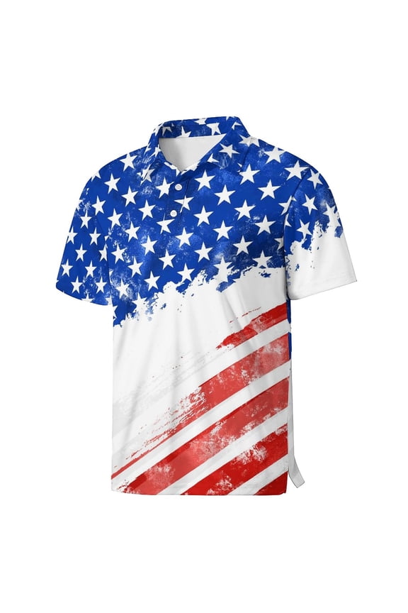 Mens Polos Shirt With Button Front Print Short Sleeve Classic Casual Golfing Tee Performance Clothes