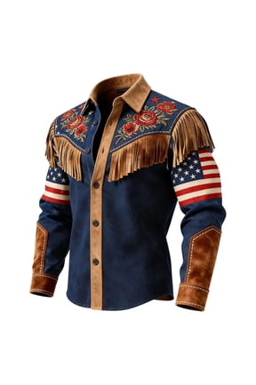 Mens Polos Shirts Anniversary Print Denim Fringe Details Western Style Ribbed Tops for Men,Navy,L