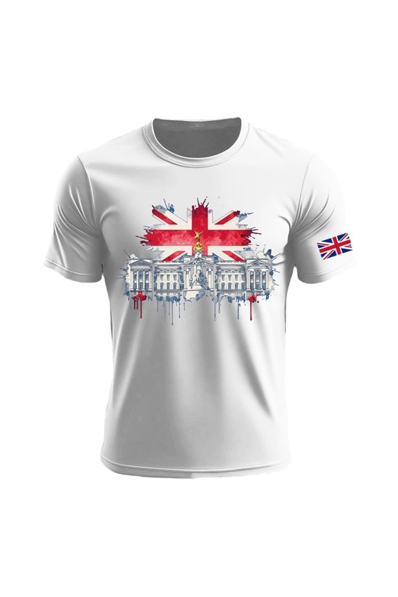 Mens Polos Shirts British Patriotic Jack Print Short Sleeve Blend Mens Spring Shirt,White,M