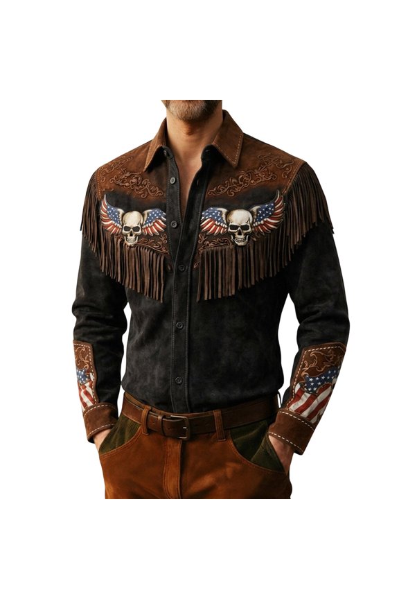 Mens Polos Shirts Fringe Print Patriotic Style Comfort Rugby Shirt for Men,Black,S