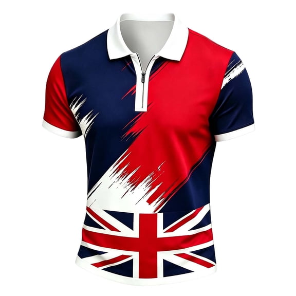 Mens Polos Shirts Half Zip Short Sleeve Classic Fit Ribbed Collar Beach Tops,Red,3XL