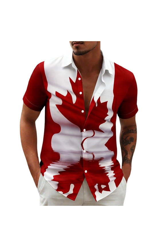 Mens Polos Shirts Maple Leaf Short Sleeve Stylish Print Comfortable Mens Summer Polos,Brick Red,S