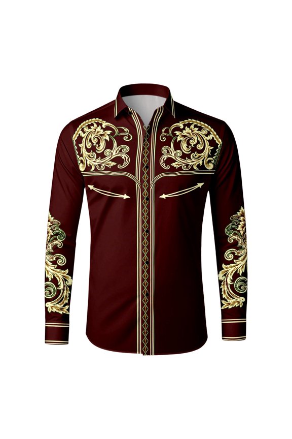 Mens Polos Shirts Print Long Sleeve Retro Western Cowboy Mens Knit Tops,Wine,M