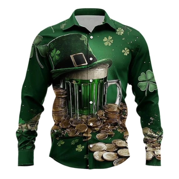 Mens Polos Shirts Saint Patrick'S Day Irish Novelty Print School Outfits for Teachers,Green,3XL