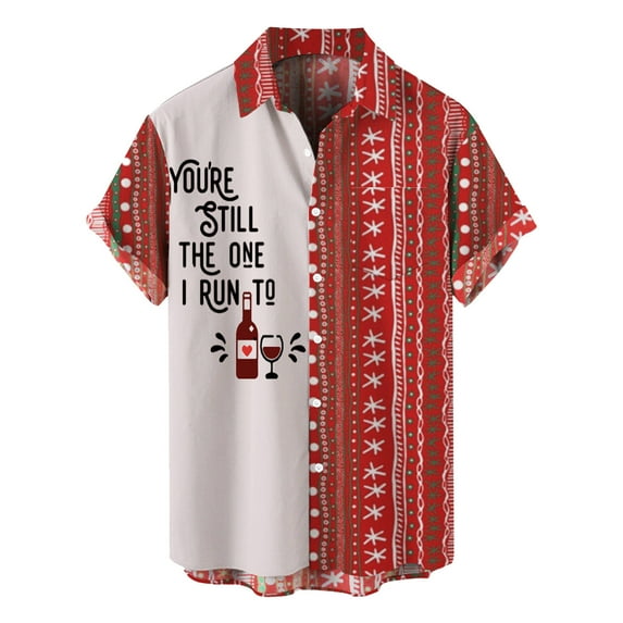 Mens Polos Tops Christmas Santa Gift 3D Digital Printing Button Lapel Short Sleeve Mens Fall Clothing,L,2XL