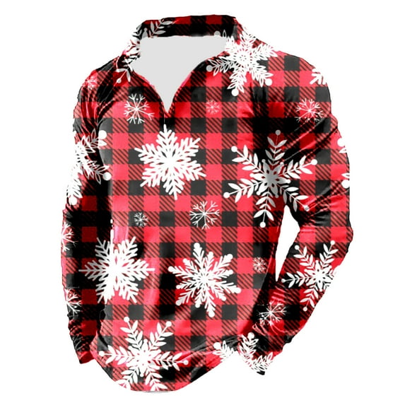 Mens Polos Tops Christmas Stand Up Collar Printed Half Zip Long Sleeved Mens Graphic T-Shirts,Brick Red,M