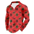 thumbnail image 1 of Mens Polos Tops Christmas Stand Up Collar Printed Half Zip Long Sleeved Mens Knit Polo,Brick Red,S, 1 of 4