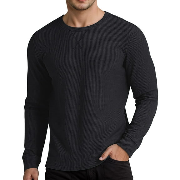 Mens Polos Tops Long Sleeve Thermal Knit Texture Base Layer Mens Performance Polos,Black,XL