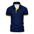 thumbnail image 1 of Mens Polos Two-Tone Collar Short Sleeve 2-Button Slim Fit Cotton Blend Business Casual Sports Dark Blue L, 1 of 6