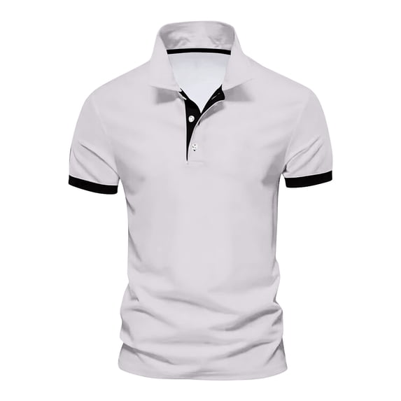 Mens Polos Two-Tone Collar Short Sleeve 2-Button Slim Fit Cotton Blend Business Casual Sports White M