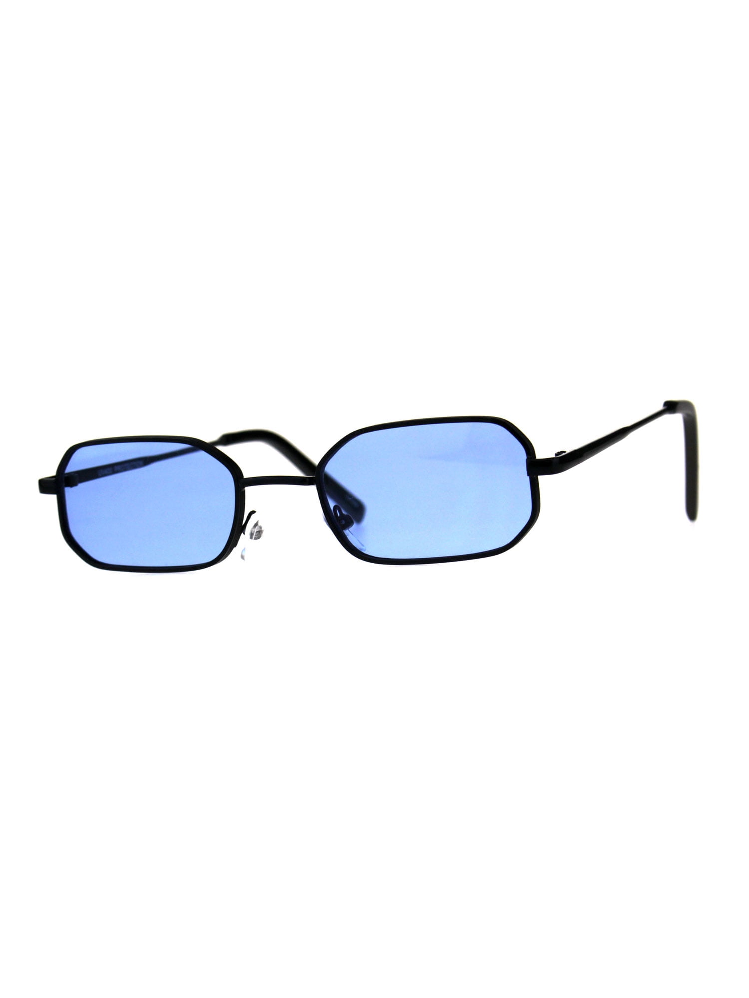 Mens Pop Color Lens Pimp Narrow Rectangular Metal Rim Sunglasses Black Blue