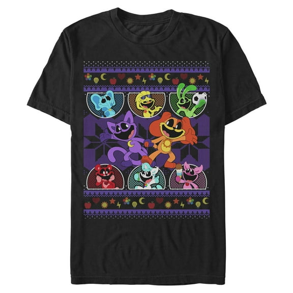 Mens Poppy Playtime Ugly Sweater Smiling Critters T Shirt