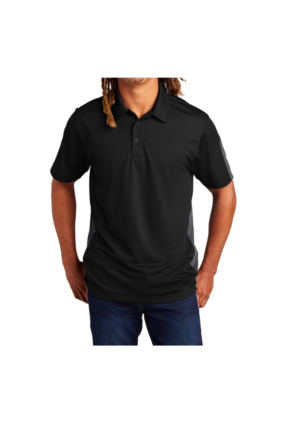 Mens PosiCharge Active Textured Colorblock Polyester Polo Black/ Grey X-Small