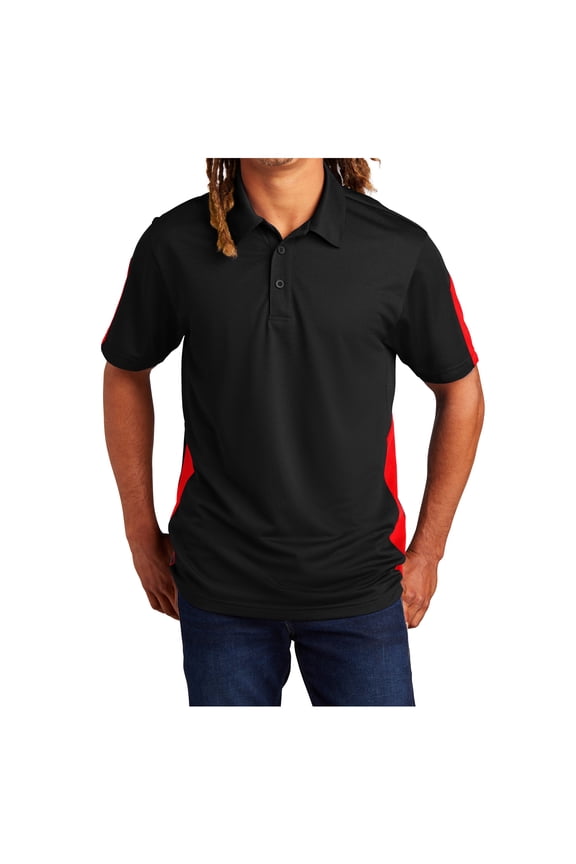 Mens PosiCharge Active Textured Colorblock Polyester Polo Black/ True Red Small