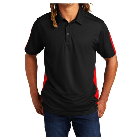 Mens PosiCharge Active Textured Colorblock Polyester Polo Black/ True Red X-Large