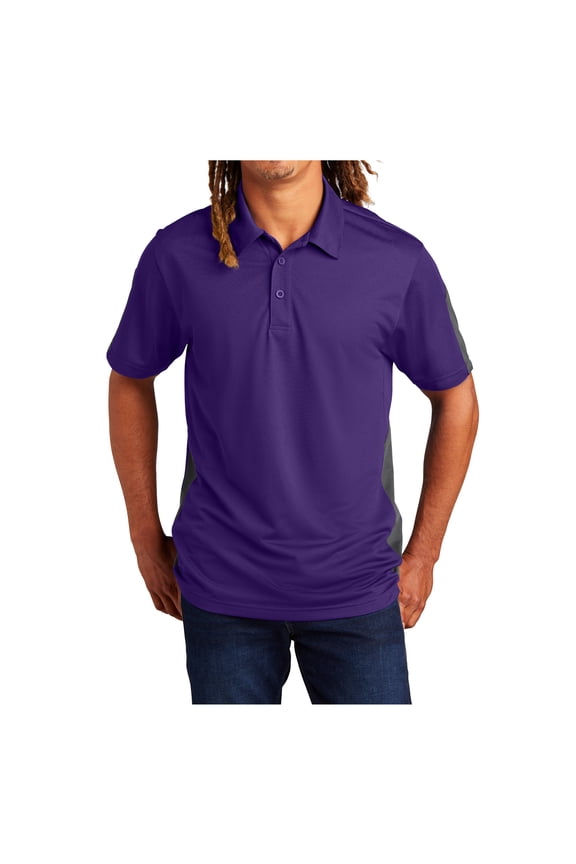 Mens PosiCharge Active Textured Colorblock Polyester Polo Purple/ Grey Medium