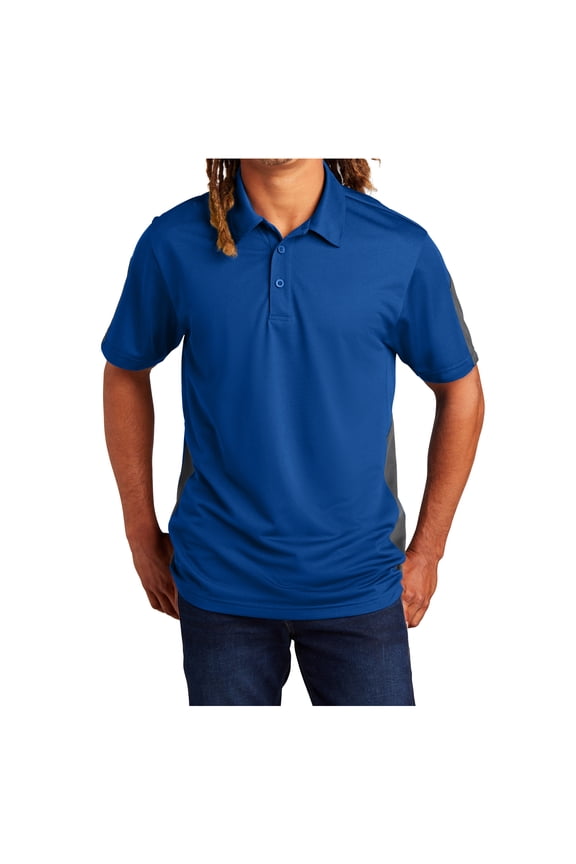 Mens PosiCharge Active Textured Colorblock Polyester Polo True Royal/ Grey Small
