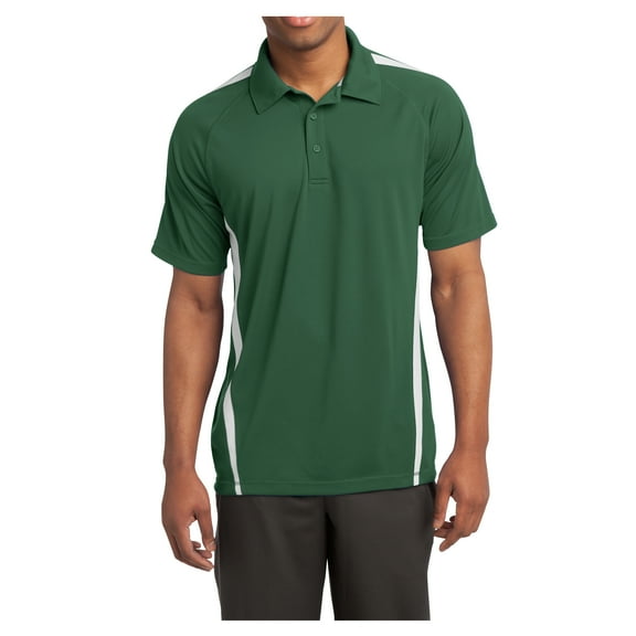 Mens PosiCharge Micro-Mesh Colorblock Polyester Polo Forest Green/ White X-Large