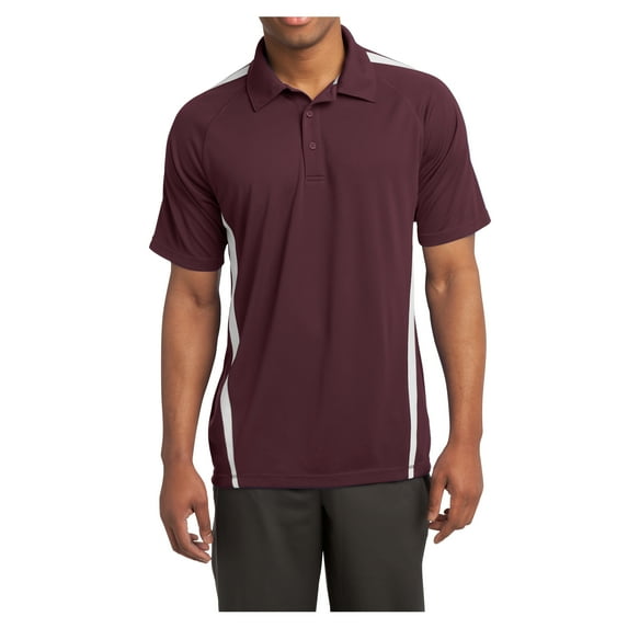 Mens PosiCharge Micro-Mesh Colorblock Polyester Polo Maroon/ White Large