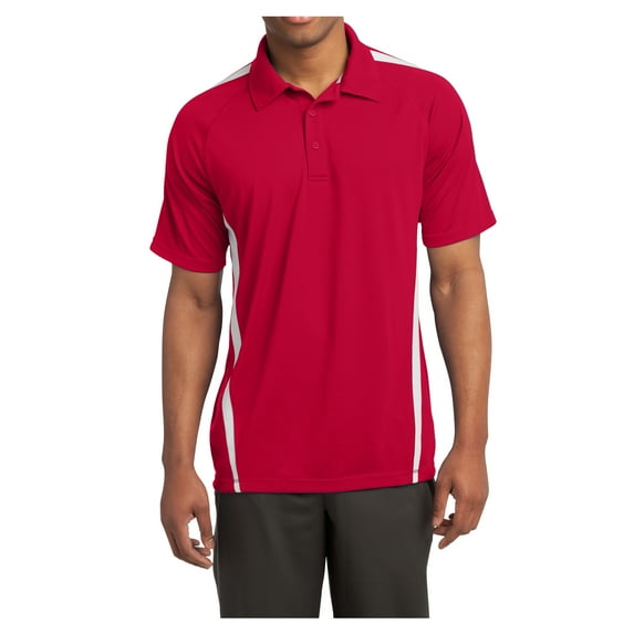 Mens PosiCharge Micro-Mesh Colorblock Polyester Polo True Red/ White Large