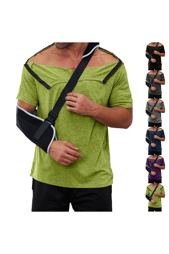 Mens Post Surgery Shirts Short Sleeve Tear Away Open Front Tops Solid Color Post Op Recovery Comfort Fit Clothing,L,#01 Light Green