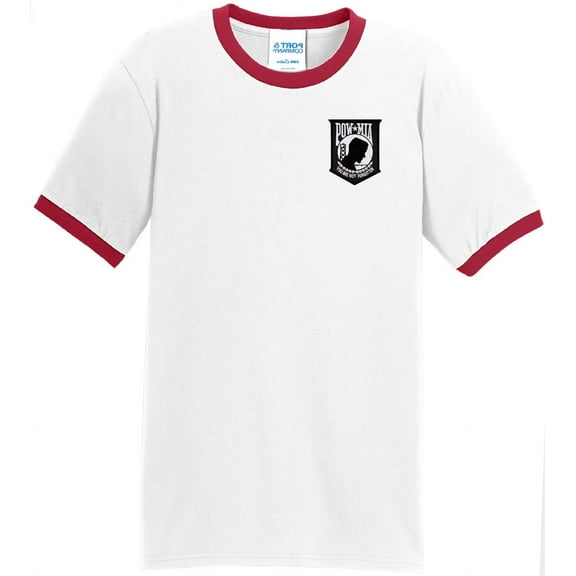 Mens Pow Mia POWMIA 100% Cotton Ringer Tee Shirt, Large White/Red