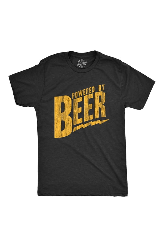 Mens Powered By Beer T Shirt Funny Sarcastic Drinking Cool Saying Fun Gag Gift Graphic Tees