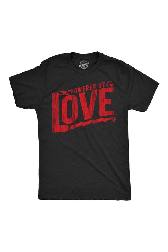 Mens Powered By Love Funny T Shirts Cute Valentines Day Graphic Tee for Men Graphic Tees