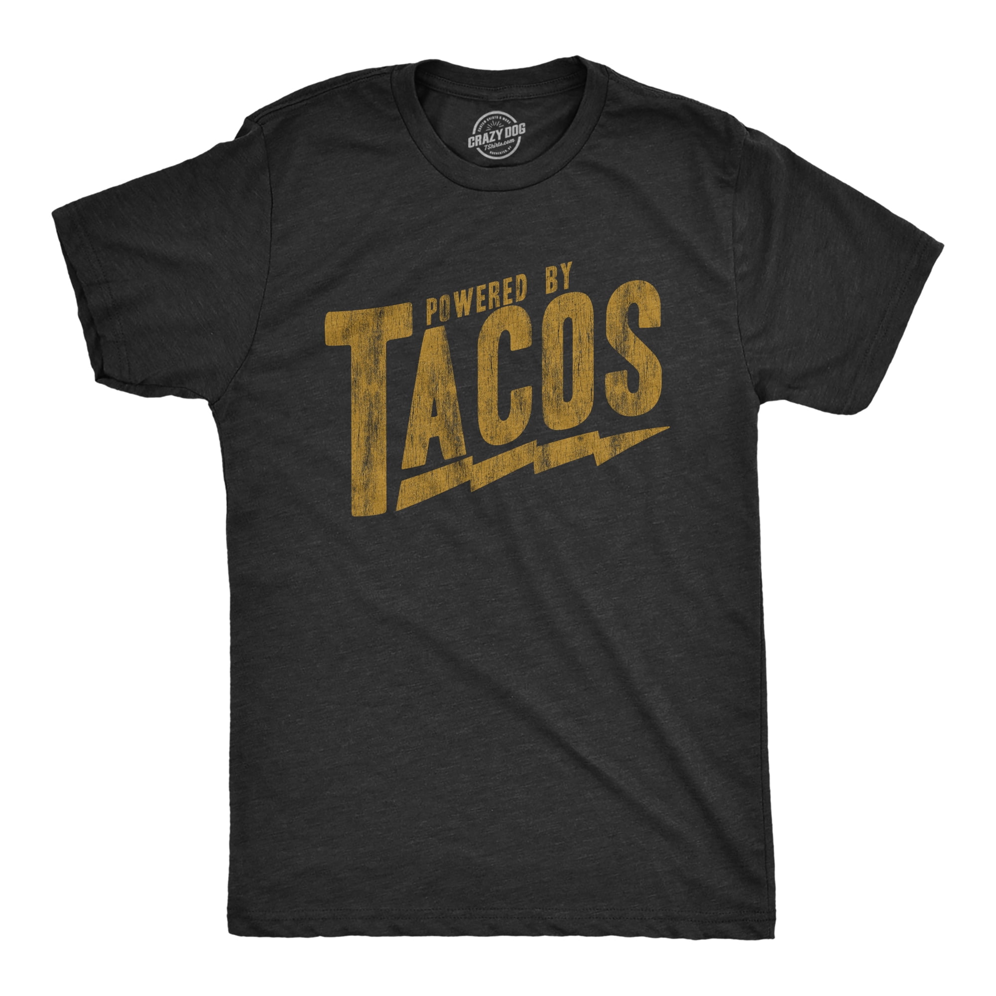 Mens Powered By Tacos T Shirt Funny Sarcastic Vintage Retro Graphic Tee ...