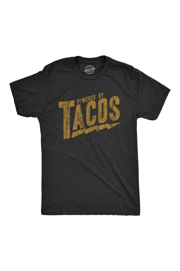 Mens Powered By Tacos T Shirt Funny Sarcastic Vintage Retro Graphic Tee for Guys Graphic Tees