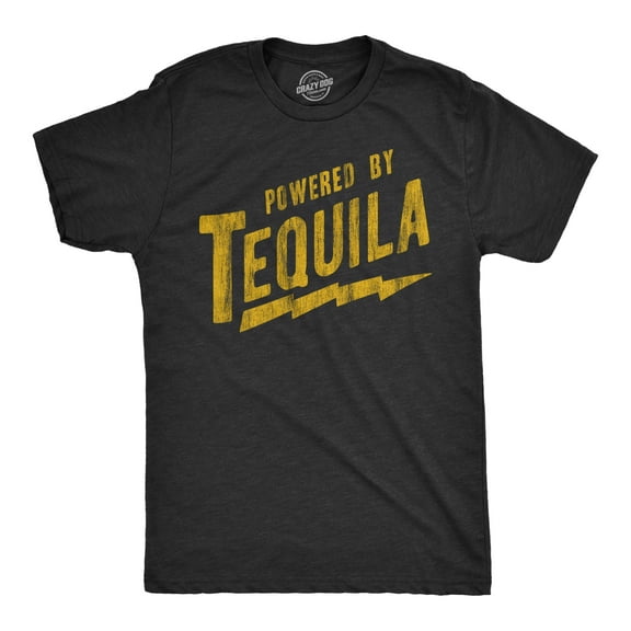 Mens Powered By Tequila T Shirt Funny Liquor Lovers Drinking Tee for Guys Graphic Tees